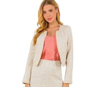 NWT Fanco Tweed Multicolor Gold Trim Lightweight Preppy Blazer Size Medium